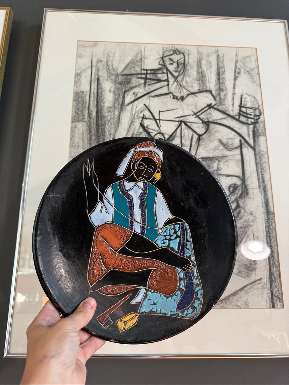 vintage mid-century glazed ceramic decorative wall plate from Nabeul, Tunisia